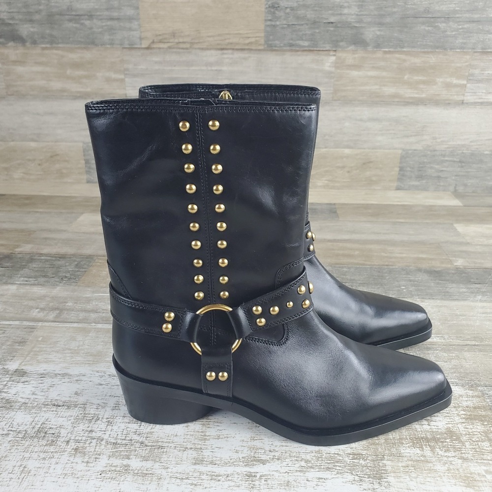 Vince Camuto Roista Womens Ankle Boot Sz 7.5 M Black Leather Side Zip Almond Toe